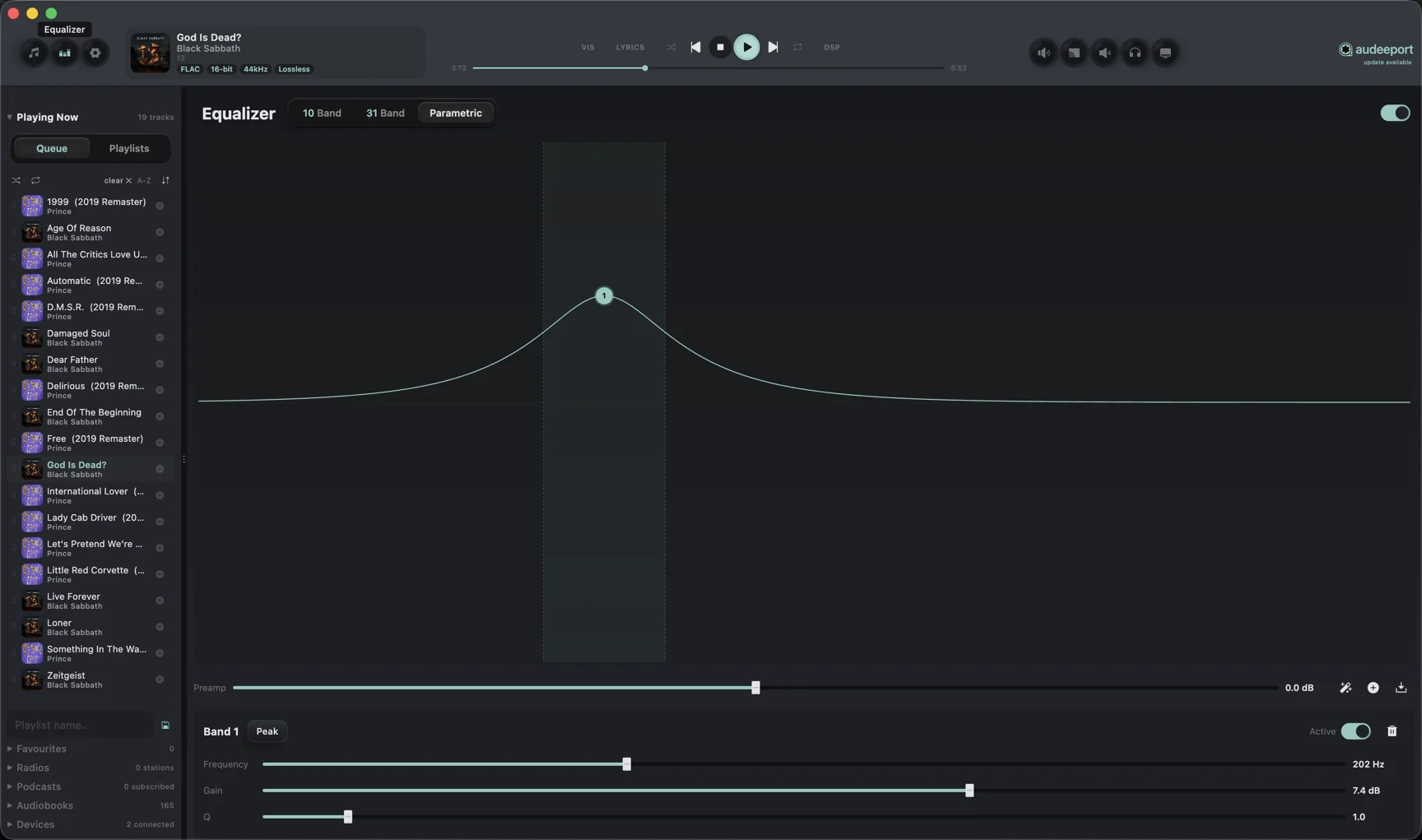 Parametric equalizer with a draggable band node