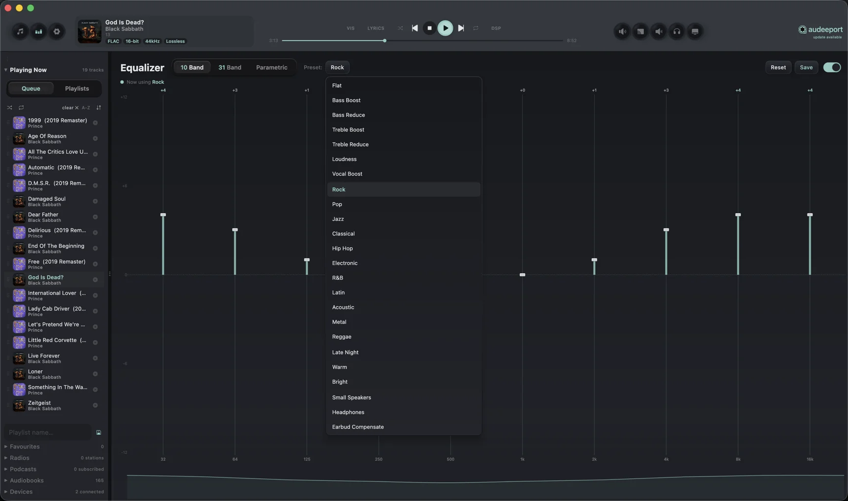 Equalizer preset menu
