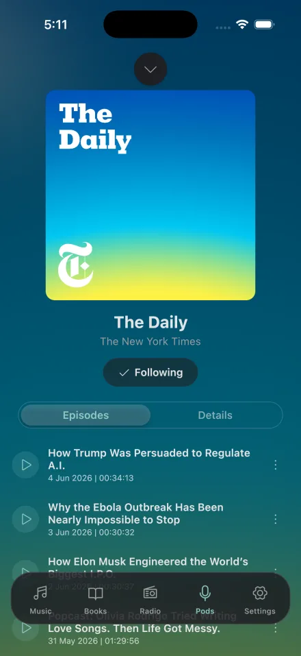 Podcasts on Audeeport mobile